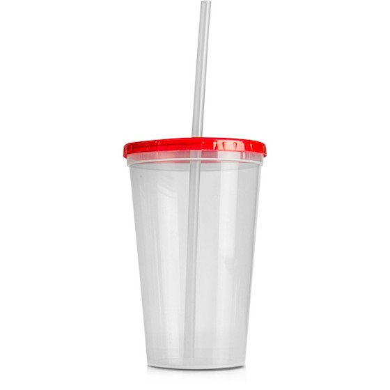 Table utensil. Glass single 550ml 14x9 cm (BPA FREE, Polypropylene) Red lid